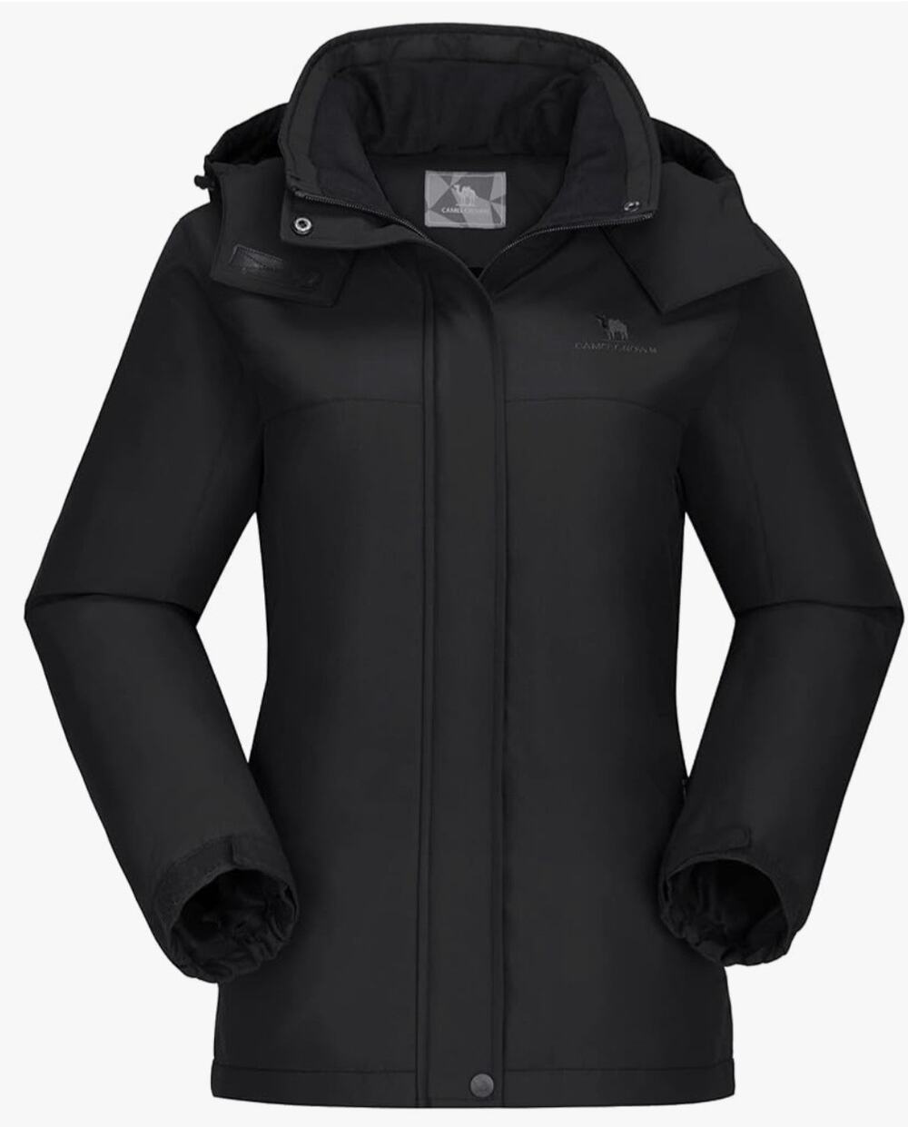 CAMEL CROWN Women's Black Ski Jacket Waterproof Fleece Hooded Winter Coat size S
